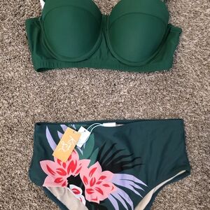 Xhilaration Green Floral Bikini Set